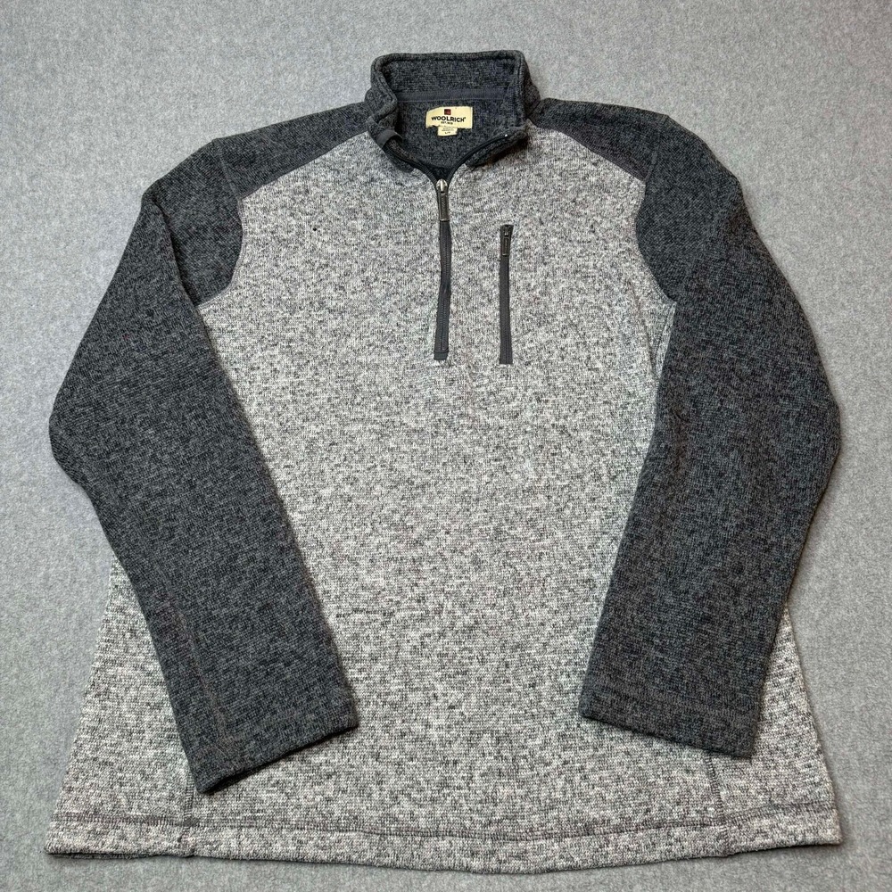 Woolrich Sweater Mens Large Long Sleeve Gray 1/4 Zip Quarter Pullover Pocket